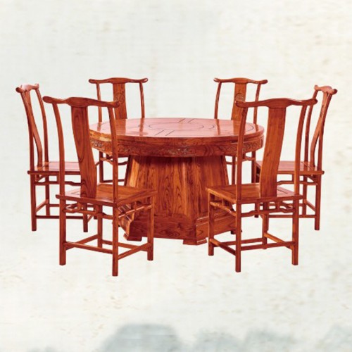 中式仿古餐桌椅组合榆木圆桌  DK-111