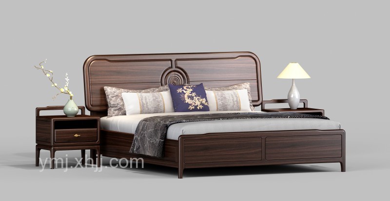 简约纯实木双人床单抽床头柜 新中式实木双人床_1802床