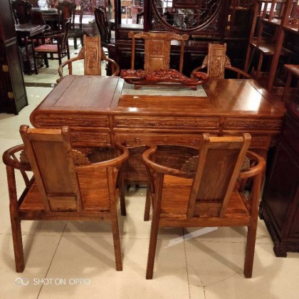 刺猬紫檀茶台，一桌5椅，长1米68，高76公分
