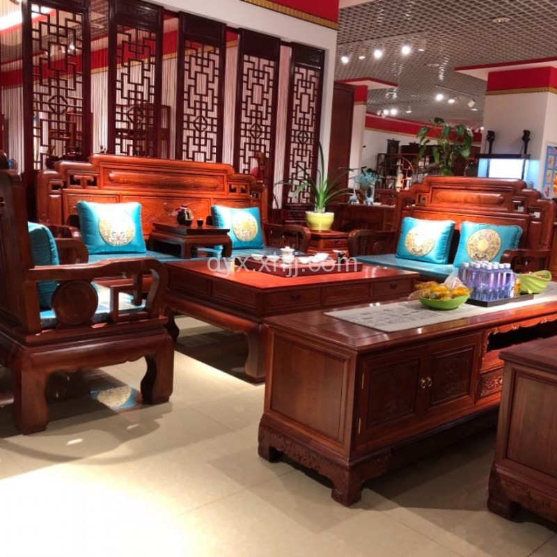 缅甸花梨国色天香七件套红木沙发