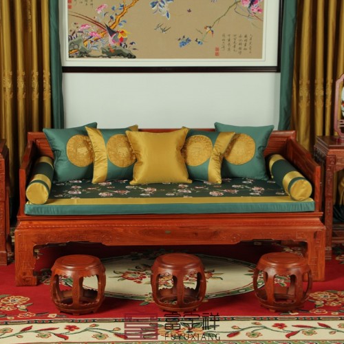 中式古典绣花罗汉床垫抱枕组合FYX-C009