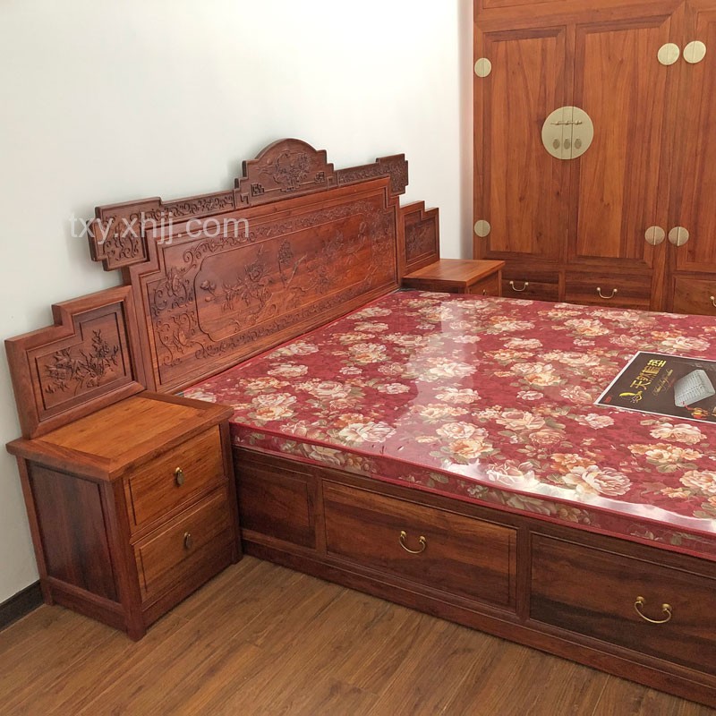古典中式雕花红木卧室双人床