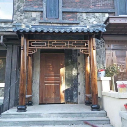门楼图片价格定制户外碳化木门头室外防腐木厂家直销