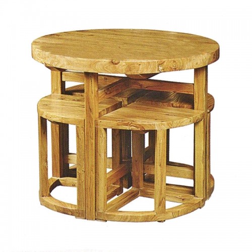榆木中式圆餐桌扇形凳17