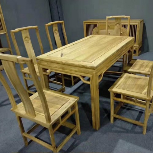 仿古实木免漆餐桌椅组合17