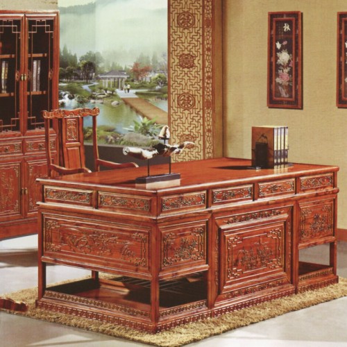 中式实木雕花书桌A-050