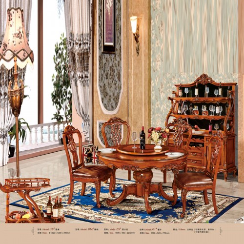 欧式餐桌实木雕花圆餐台餐椅38