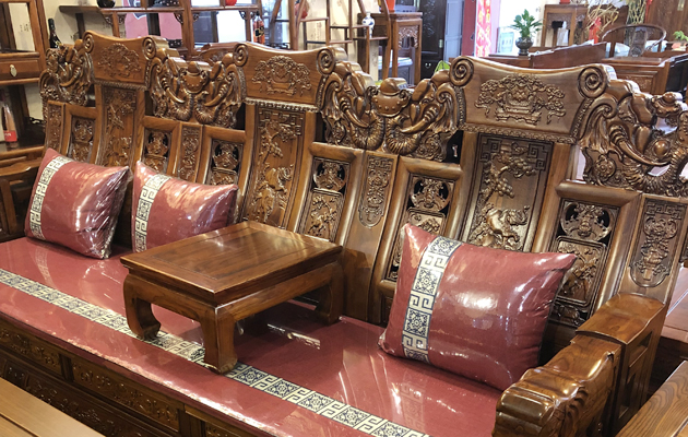 古典实木家具批发厂家香河领福老榆木别墅沙发价格便宜吗