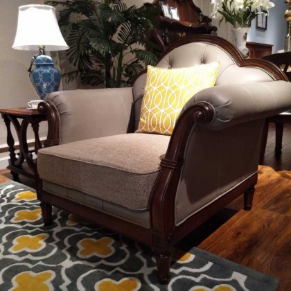 8106沙发高级灰纳帕皮经典美式木框沙发简美风情