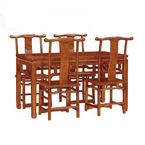中式榆木古典长餐桌餐椅02