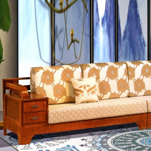 新中式实木沙发大小户型转角储物客厅整装沙发  双抽