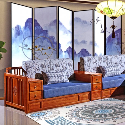 实木布艺沙发中式海棠木客厅家具储物转角沙发   26