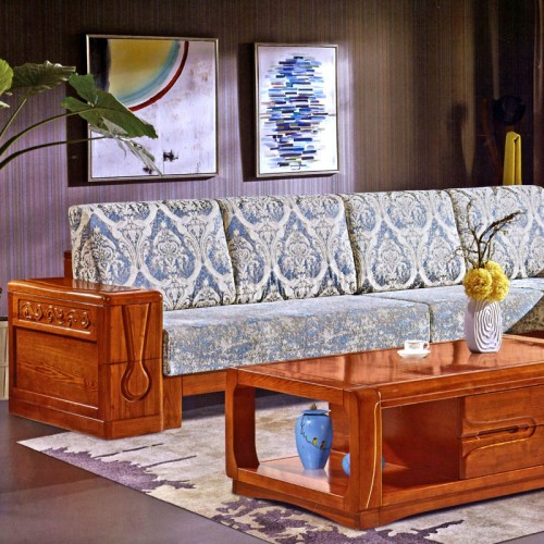 新中式实木沙发组合木质布艺转角贵妃沙发24