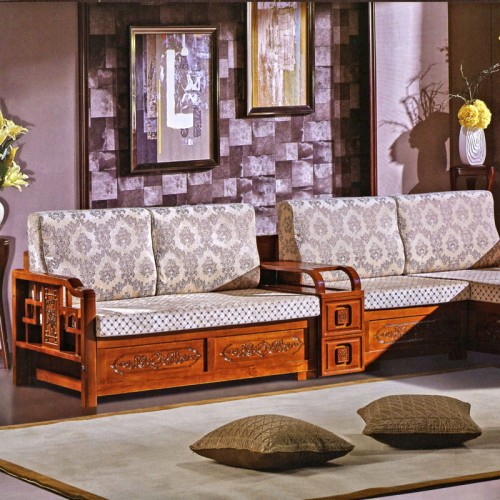 水曲柳中式客厅手工雕刻实木布艺沙发17