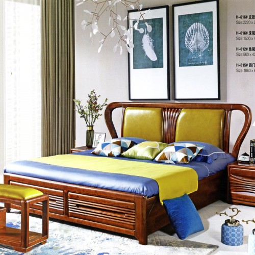 厂家直销实木床经济型软包双人床套房1.8米 H-616