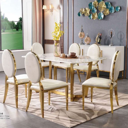 轻奢大理石餐桌椅价格 现代长方形不锈钢餐桌厂家  11