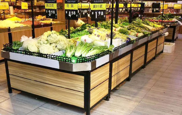 香河超市货架厂家浅谈生活超市生鲜选择木质货架的好处有哪些