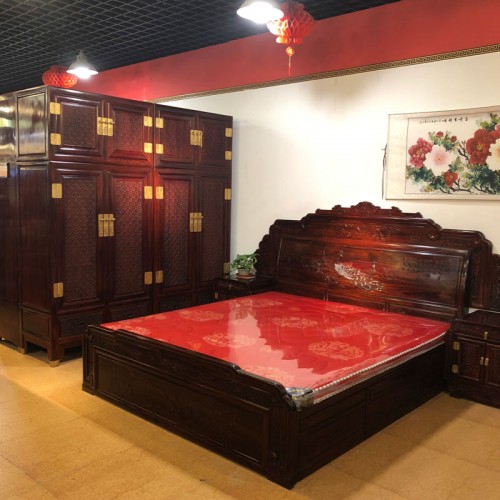 厂家直销红木床明清古典双人床套房1.8米  03