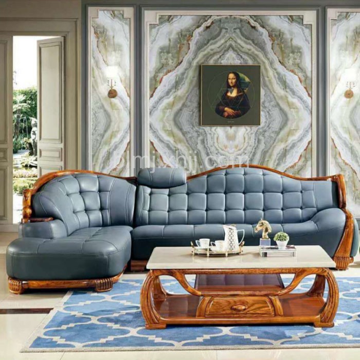 复古真皮实木转角沙发组合批发采购s015#_产品图片_北京博勒美居家具