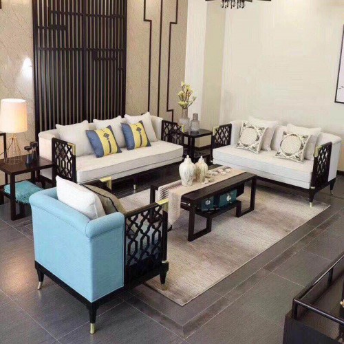实木布艺结合沙发 新中式客厅家具18#