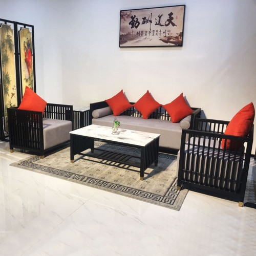新中式客厅沙发 天然大理石茶几组合家具25#