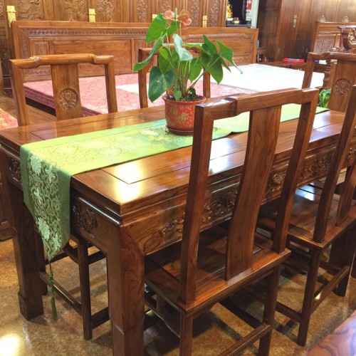 香河榆木餐桌椅组合家具 餐厅家具 01#