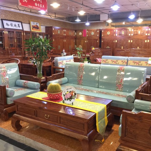 香河客厅中式风格榆木沙发 布艺坐垫沙发 06#
