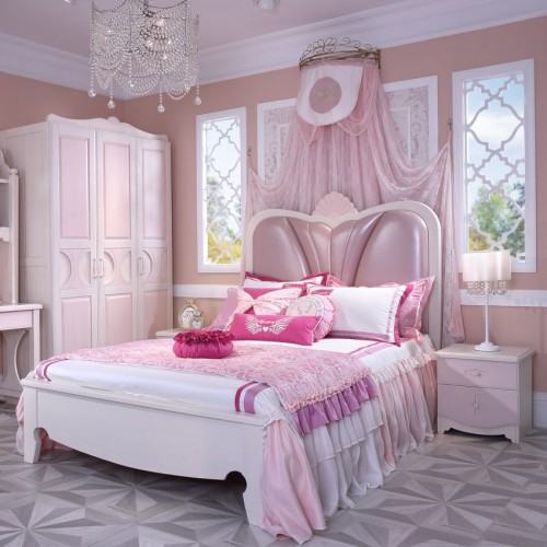 女童公主套房公主软皮单人床+粉色三开门衣柜+粉色书桌_TCP02套房