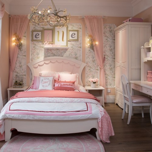 女童粉色公主套房公主单人床+双开门衣柜+白色学习桌_TCP07套房