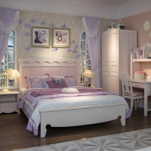 女童梦幻套房粉色公主单人床+双开门衣柜+粉色书桌_TCP08套房