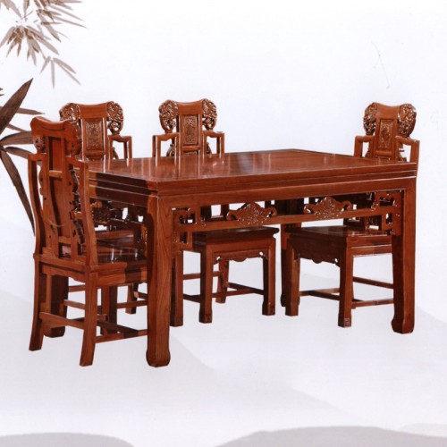榆木家具象头如意餐椅中式餐桌定制价格PLG-142#