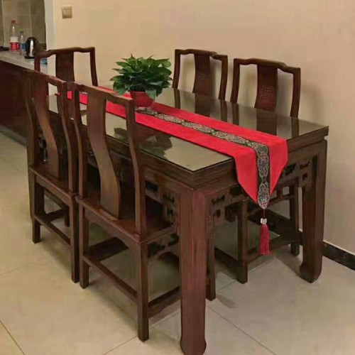 榆木餐桌椅组合定制 实木长方形饭桌椅04#