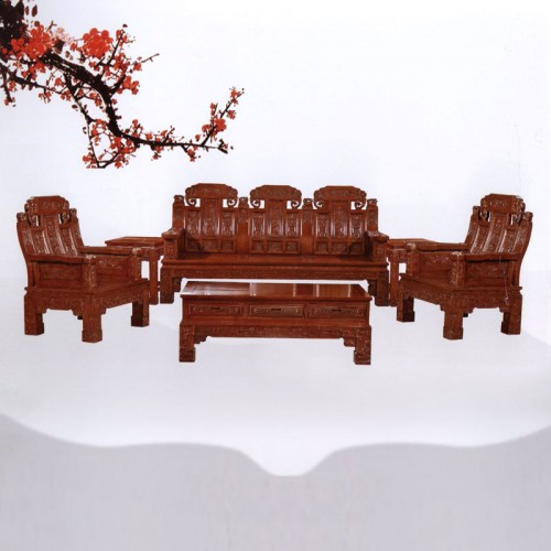 蓬莱阁高档榆木家具 明清古典雕刻沙发组合PLG-130#