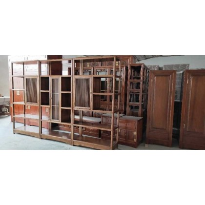 新中式家具，老榆木书架，三组合中式书架