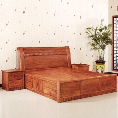 古典中式卧室家具红木大床衣柜促销价 卷书大床#
