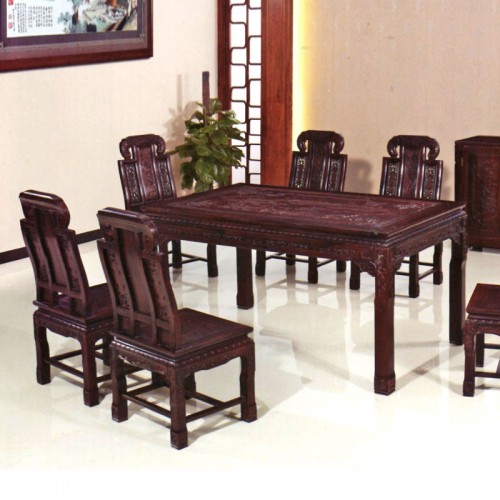 小户型新中式古典雕花实木餐桌椅组合 福禄寿餐台#