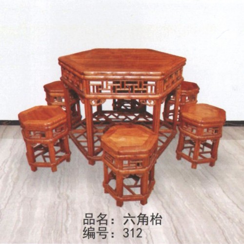 明清古典实木家具餐桌椅组合 六角枱#