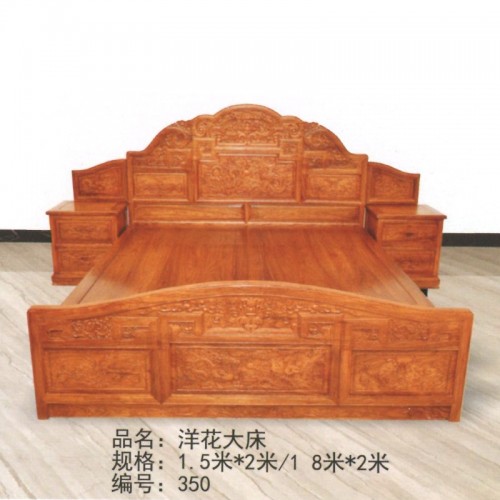 古典新中式实木雕花双人床 洋花大床#