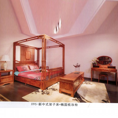 新中式实木卧室双人床梳妆台厂家直销 新中式架子床#