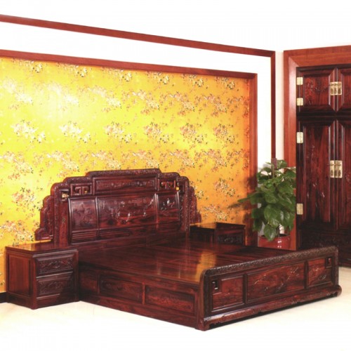 卧室家具生产厂家 实木双人床批发价格 吉祥大床和顶箱柜#