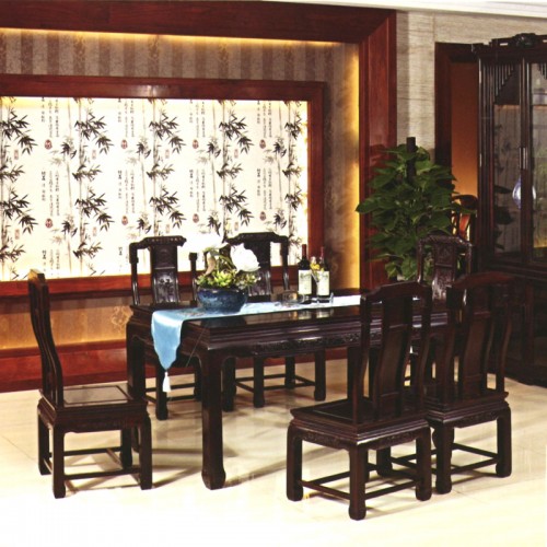 中式实木方桌餐厅桌椅组合 明韵餐台和酒柜#