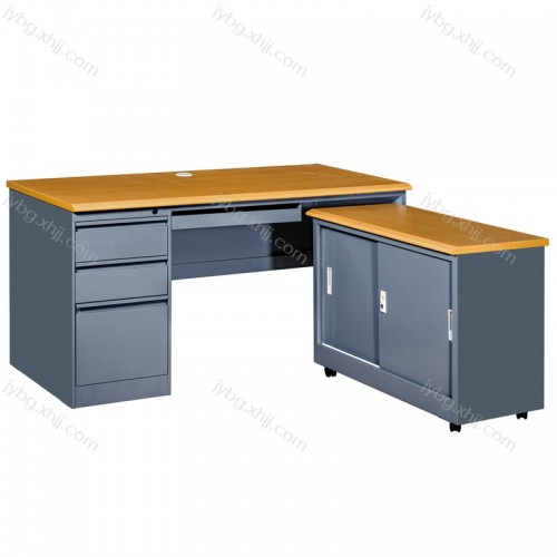 L型带附台钢制办公桌 防火板电脑桌供应商JY-DNZ-06