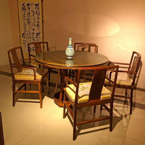 新中式实木圆餐桌餐椅 仿古红木大圆桌02
