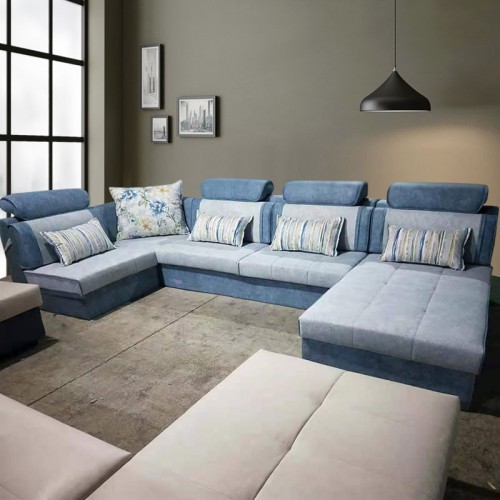布艺沙发组合客厅现代简约休闲U型沙发批发采购 80蓝色#