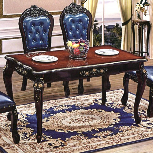 新古典紫檀深色亮光餐桌  欧式雕花餐桌品牌 517#