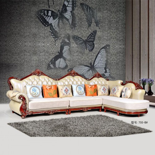 欧式新古典沙发品牌厂家  皮布转角沙发图片705-B#