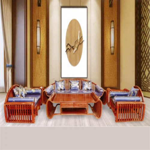 新款中式客厅实木造型沙发批发厂家  波纹沙发#