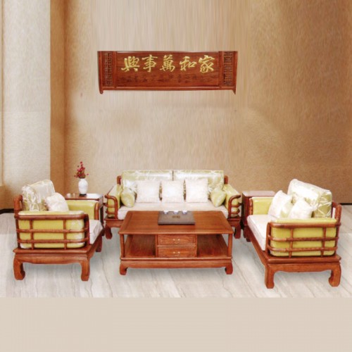 新中式古典实木沙发组合  弯扶手圆通贵妃沙发#