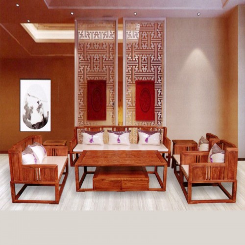 新中式客厅实木沙发生产厂家  窗影寻梅沙发#