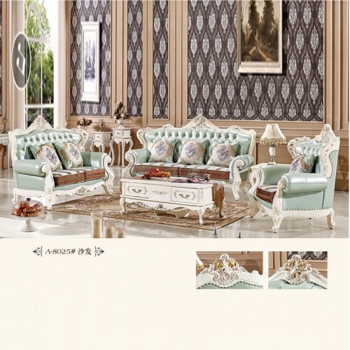 时尚轻奢欧式沙发 雕花皮布沙发组合A-8025#